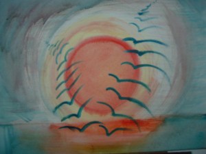 drawing birds orange sun 1